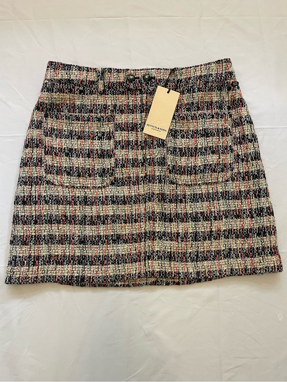 Scotch & Soda NWT Multicolor Tweed Mini Skirt Size L Pockets